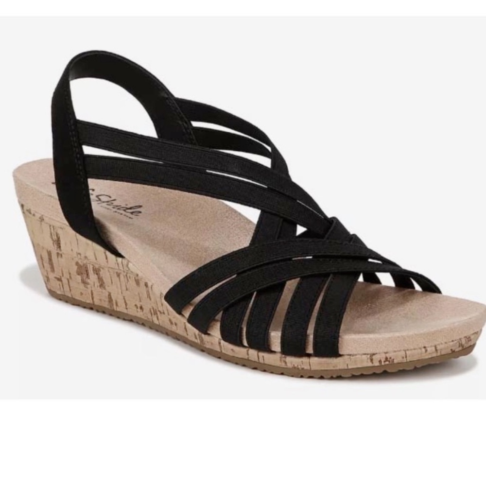 Life Stride Black Strappy Cork Wedge Sandals
